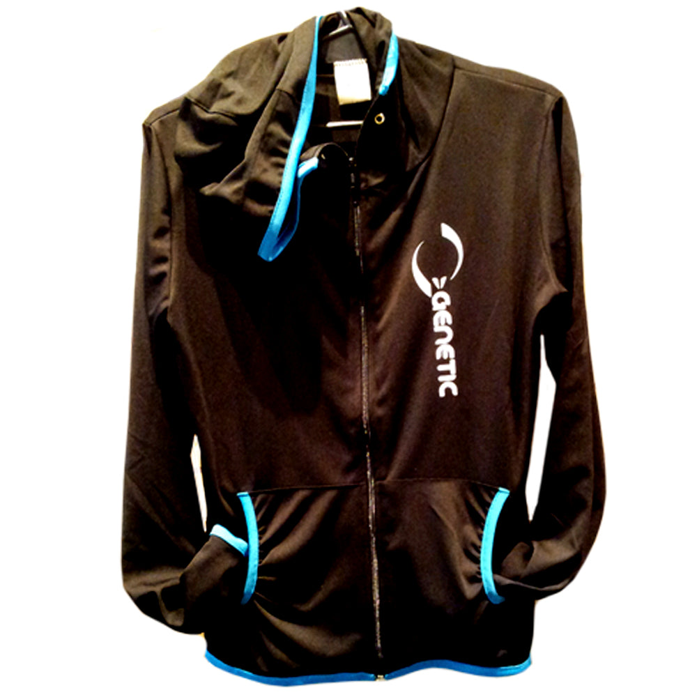 Jaqueta feminina Genetic com zíper e capuz.